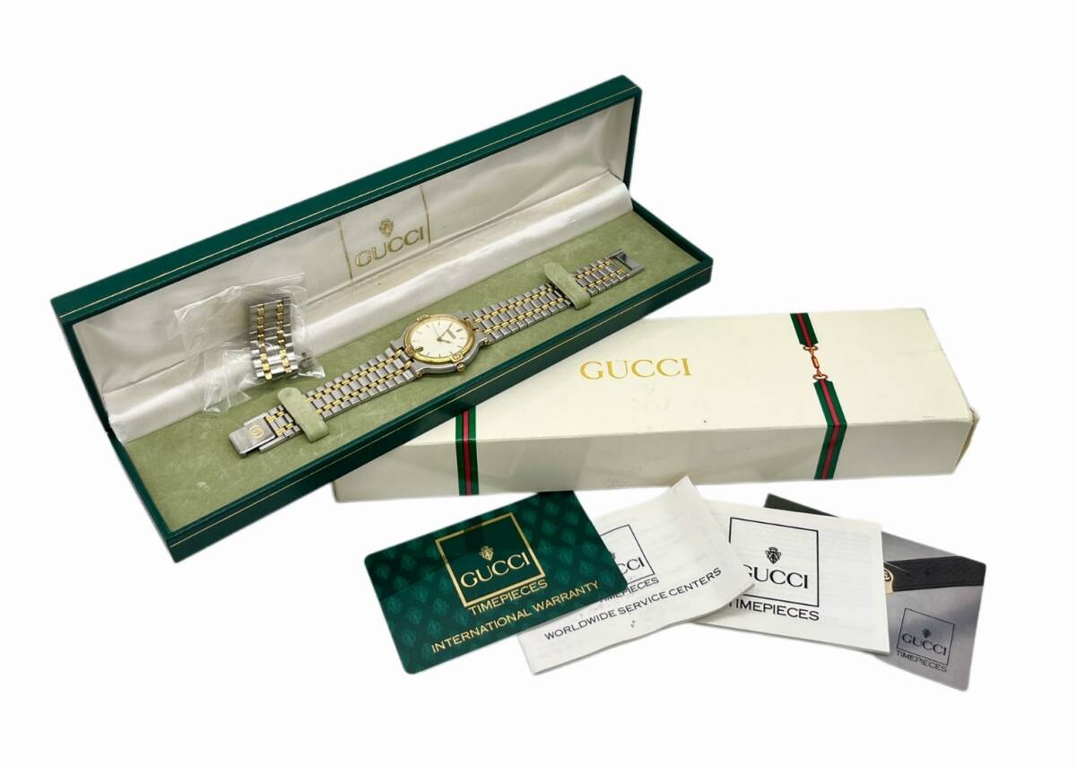 【箱・保証書・余りコマ有】GUCCI グッチ 9000M デイト コンビカラー クォーツ メンズ 腕時計 不働品