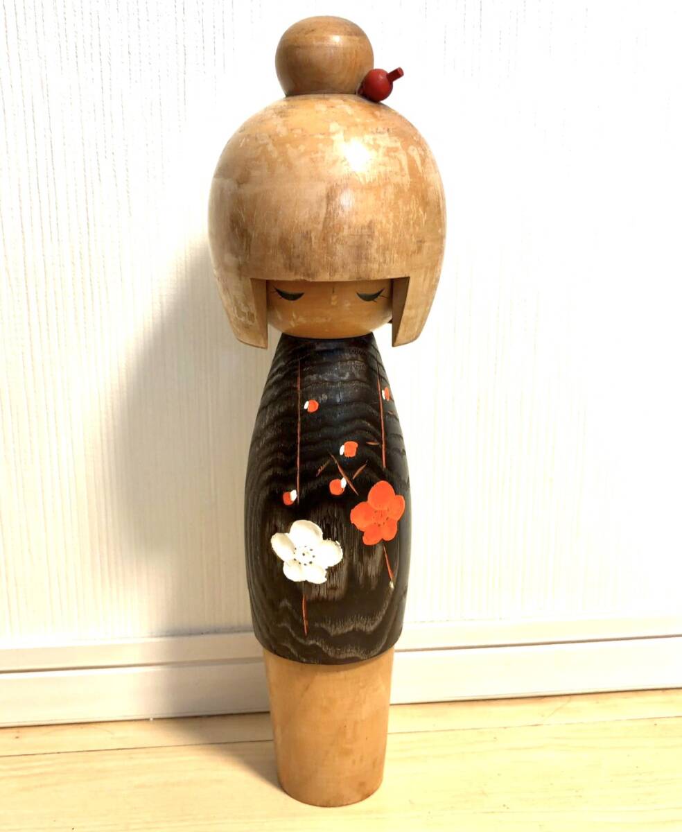 こけし 創作こけし 創作人形 日本人形 木工芸品 伝統工芸 紅白の梅の花 木製 約40cm A201
