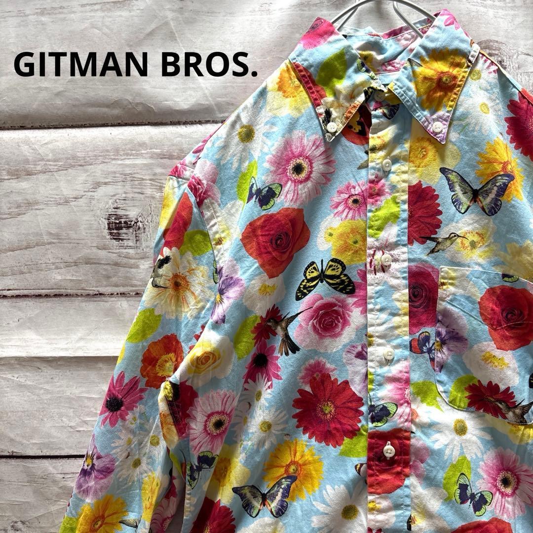 GITMAN BROS. 花柄シャツ ボタンダウン 蝶 鳥 USA製 激レア