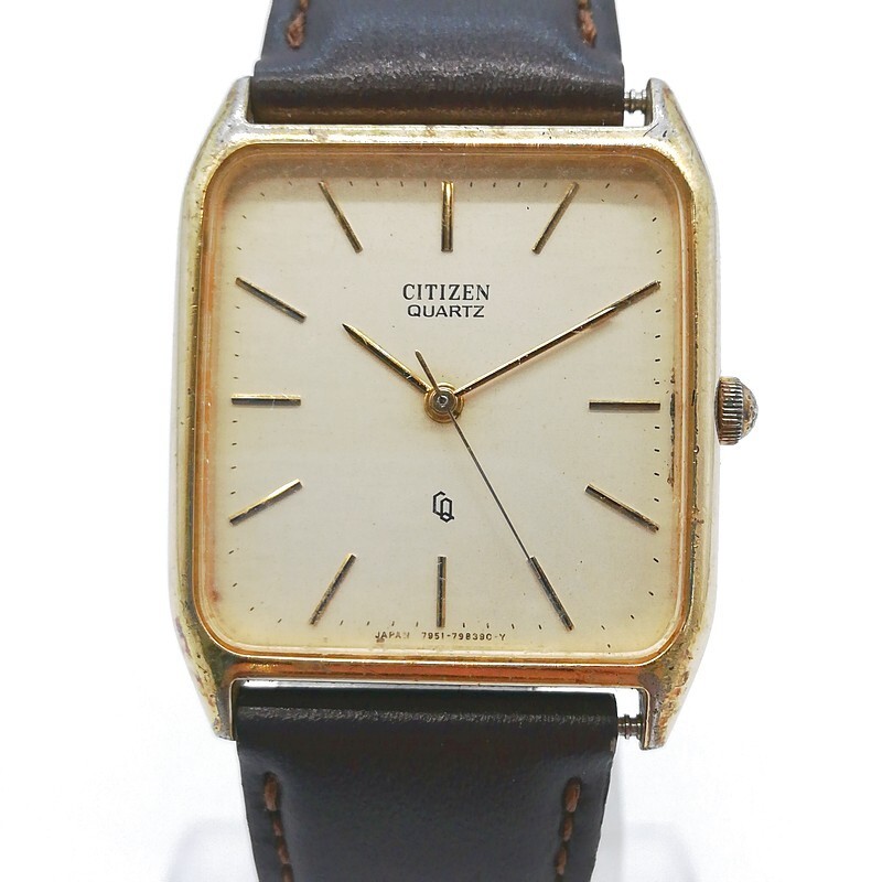 稼動品 CITIZEN シチズン 4-796845 Y スクエア ゴールド ヴィンテージ アンティーク メンズ GP 金張り 55-58
