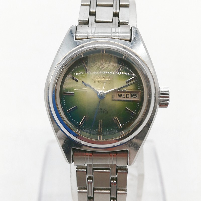 稼動品 CITIZEN シチズン 4-661109 Y AUTOMATIC 自動巻き ヴィンテージ アンティーク レディース デイデイト グリーン文字盤 55-65