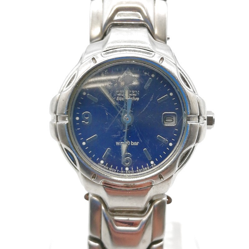 稼動品 CITIZEN シチズン E010-K1573CKW ブルー文字盤 デイト ソーラー エコドライブ レディース 純正ベルト 55-96