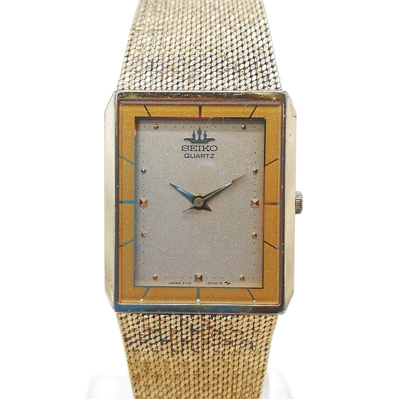 稼動品 SEIKO セイコー 5Y31-5C20 ゴールド レクタン メンズ アンティーク ヴィンテージ 純正ベルト 57-77