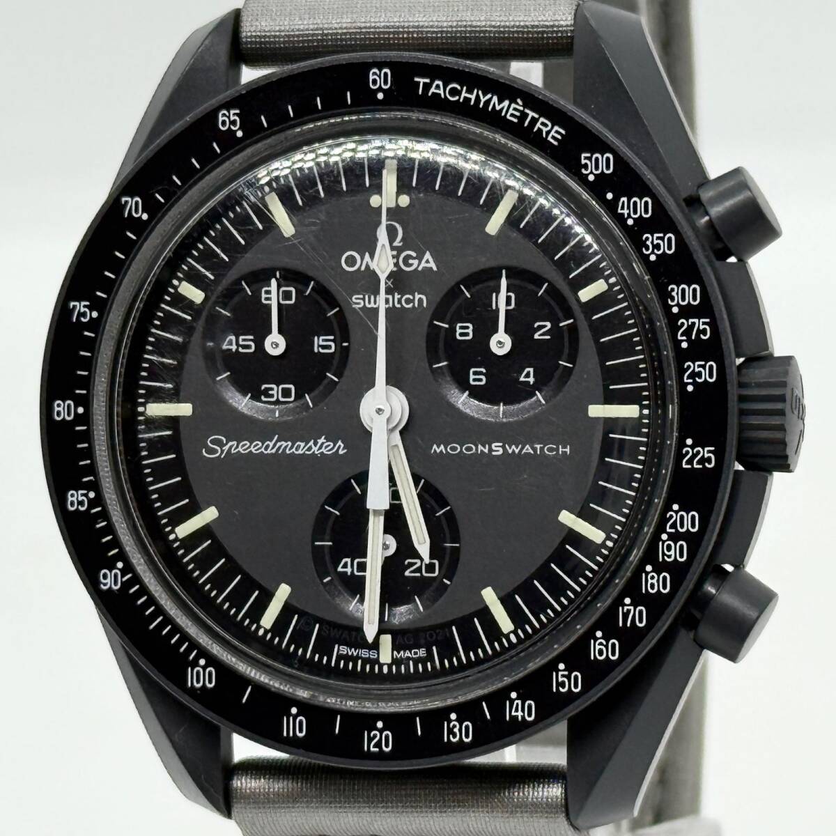 OMEGA オメガ ×スウォッチ マーキュリー ダークグレー SO33A100 QZ メンズ 腕時計 稼働品