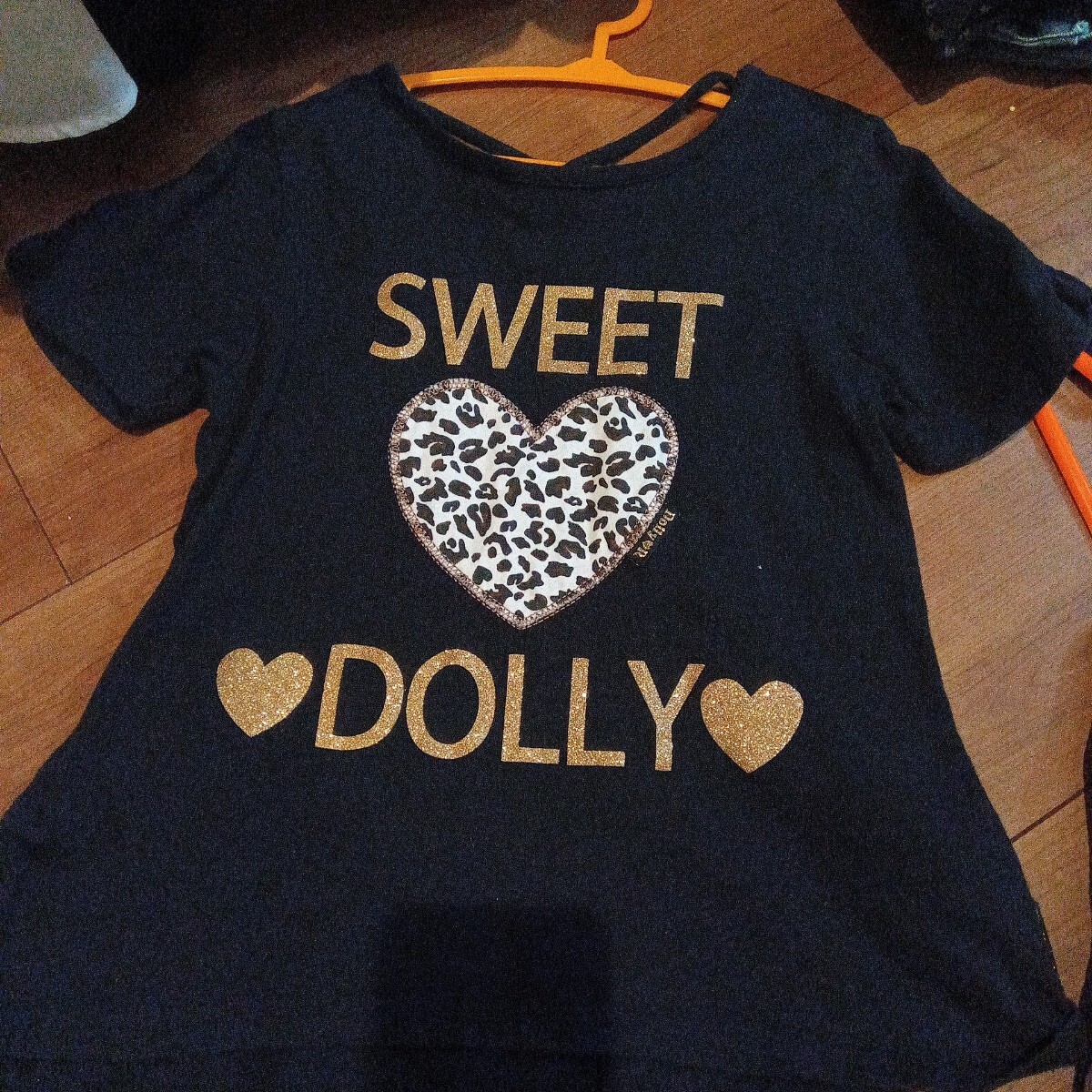 DollyRibbon 半袖Tシャツ ブラック ハート柄 130