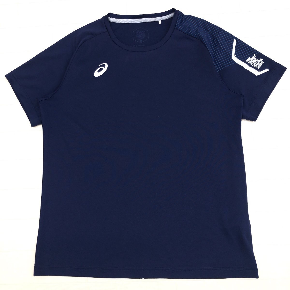 美品 ASICS アシックス D1 LIMO 吸水速乾 ドライ トレーニング Tシャツ L 濃紺 ネイビー 半袖 ジャージ ランニング スポーツウェア メンズ