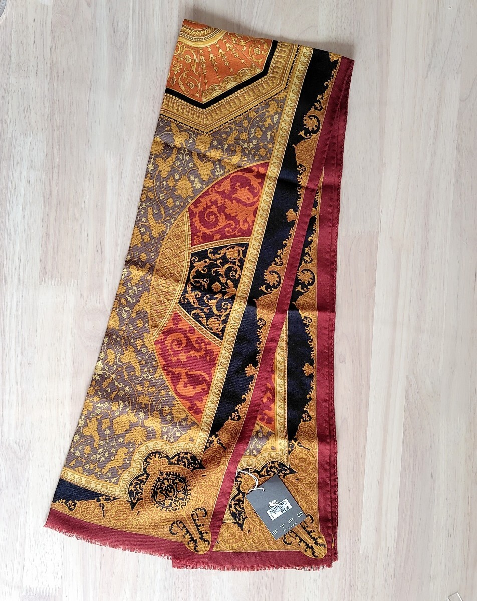 ETRO エトロ スカーフ イタリア製 Etro　ウール70%シルク30%　混合素材　タグ付き　