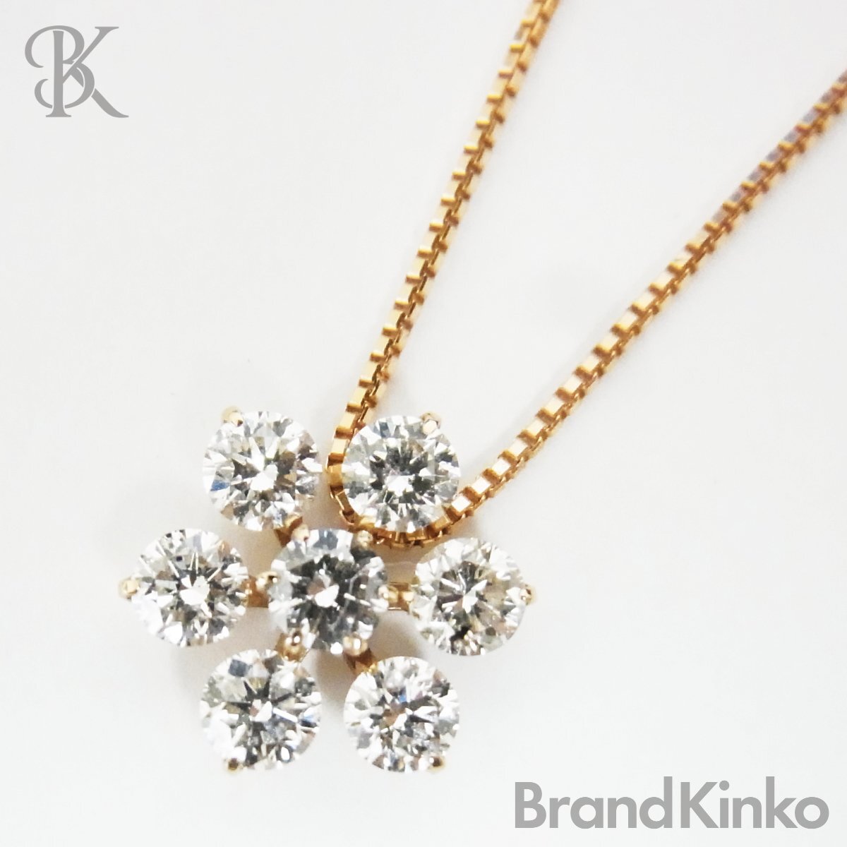 K18 フラワーモチーフネックレス アジャスター付き メレダイヤ0.71ct 約2.5g 全長：約44cm ゴールド ■