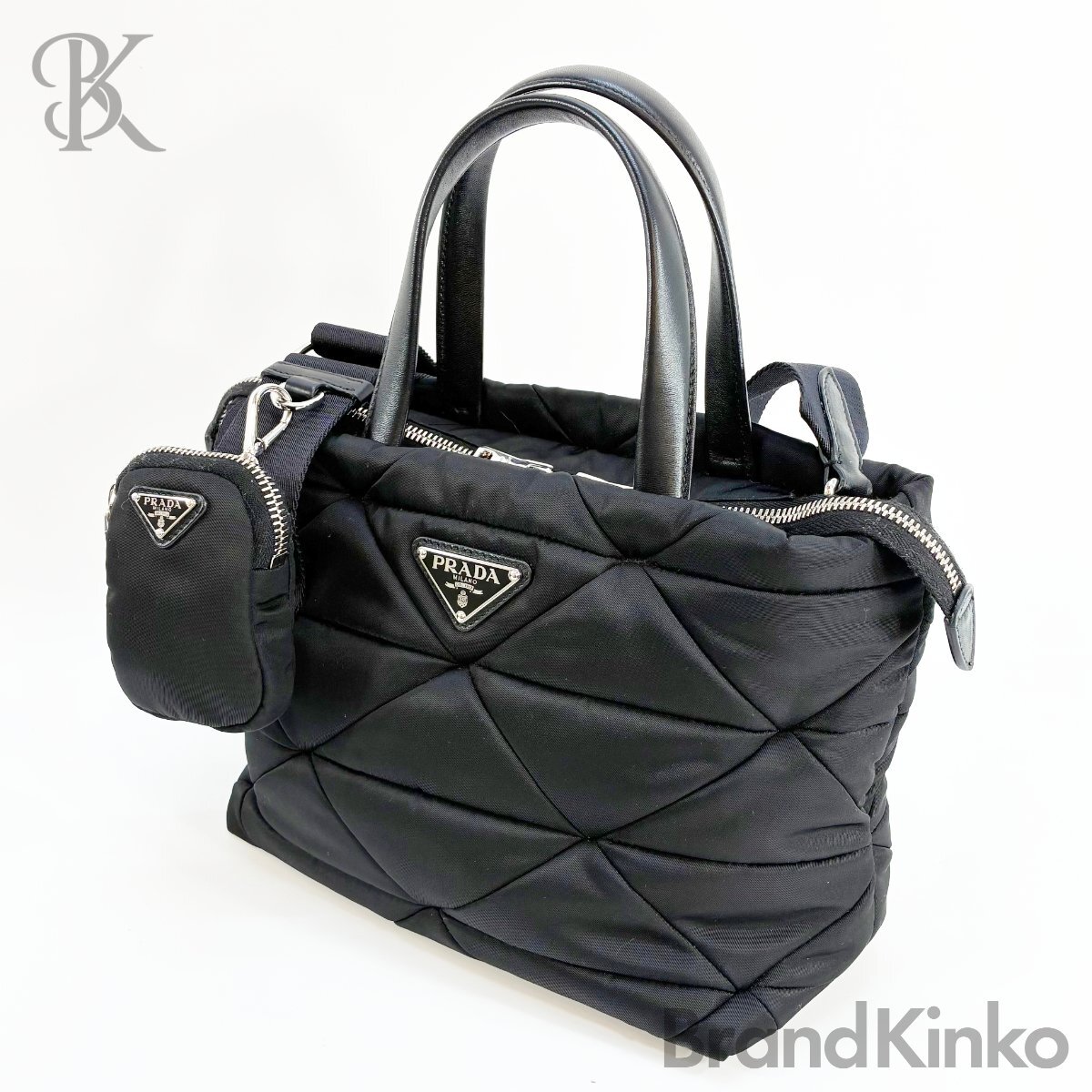 プラダ スモール パデッド Re-Nylon ナイロン/レザー 1BG373 2WAY ショルダーバッグ ブラック系 保存袋付き 三角ロゴ 鞄 PRADA 中古 ★