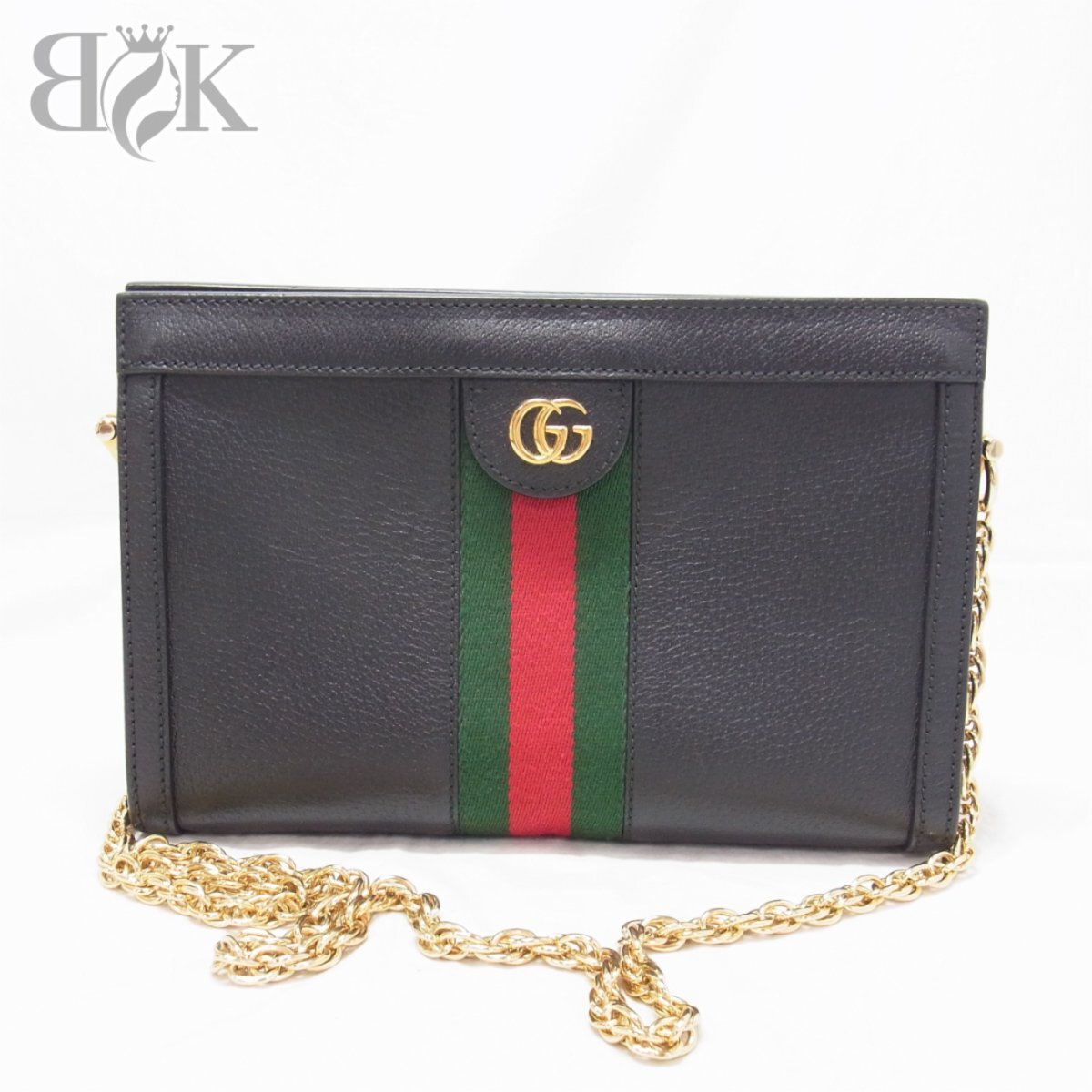 グッチ 503877 ゴールドチェーン ショルダーバック オフィディア レザー 斜め掛け ブラック GUCCI ＋