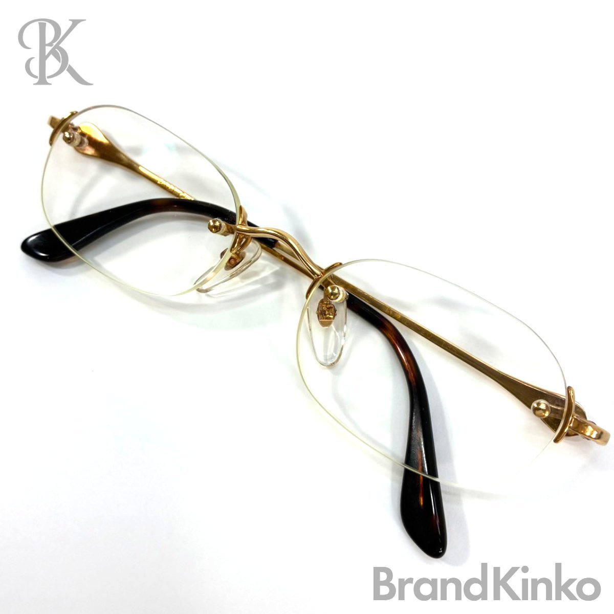 ブルガリ 18K 750 サークルロゴ リムレス メガネ 総重量30.2g 金ぶち 眼鏡 アイウェア BVLGARI 中古 ★