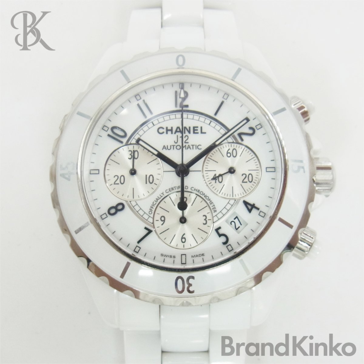 シャネル J12 H1007 クロノグラフ ホワイト文字盤 メンズ 自動巻き 腕時計 動作品 CHANEL 中古 ＋