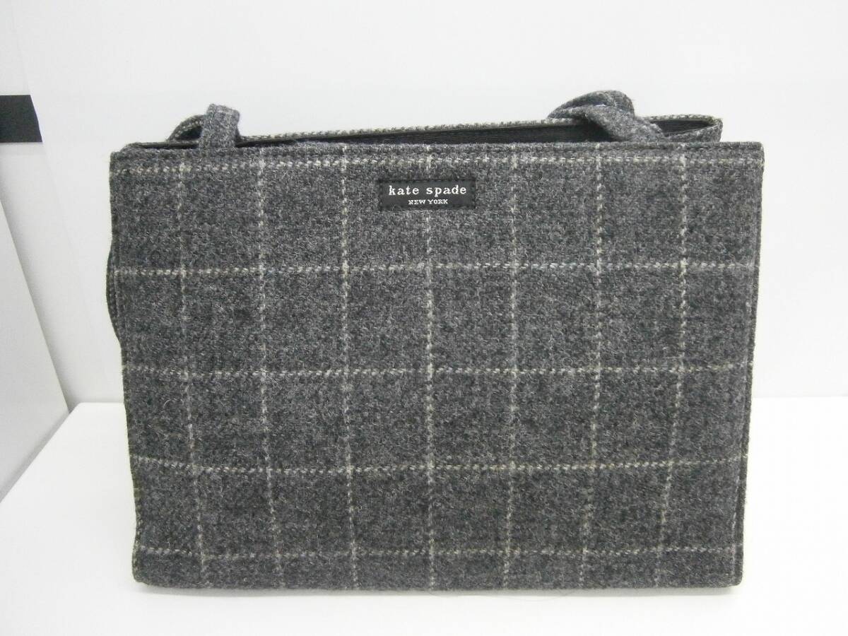 ブランド祭 バッグ祭 kate spade ケイトスペード ウールトートバッグ ショルダーバッグ レディース グレー ダークグレー系 中古保管品