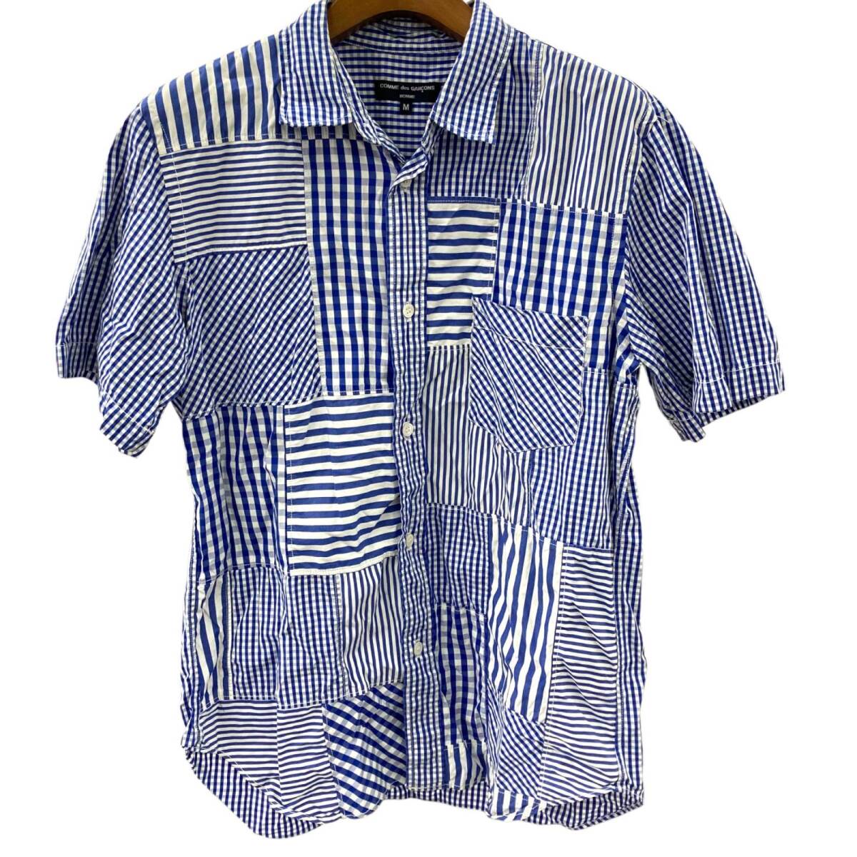 186005 現状品 COMME des GARCONS HOMME コムデギャルソンオム パッチワーク 半袖シャツ HQ-B038 M メンズ