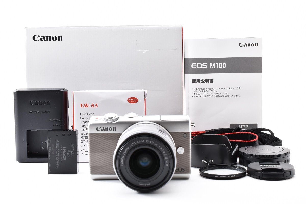 美品 キャノン Canon EOS M100 EF-M 15-45mm F3.5-6.3 IS STM レンズキット グレー