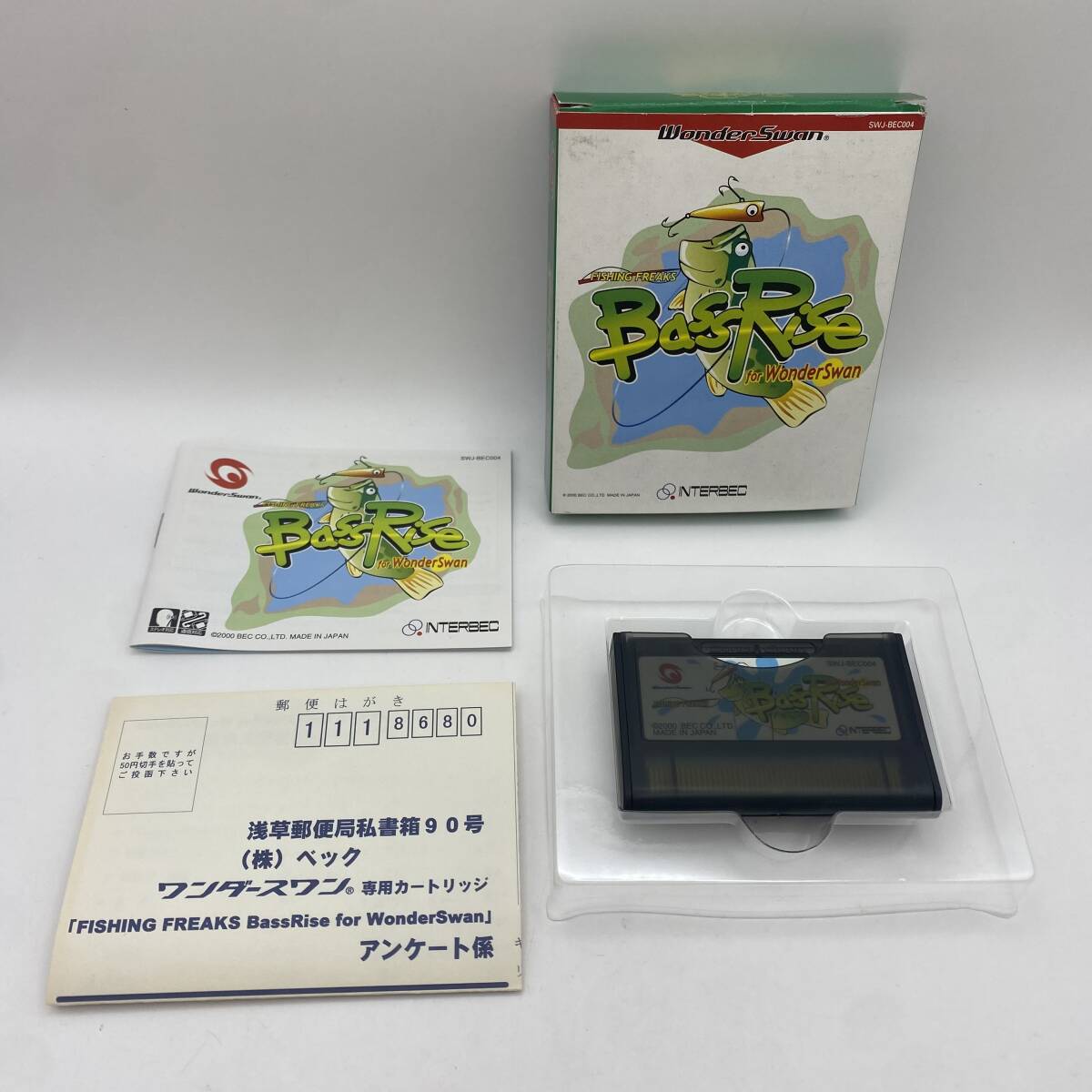 K6908★FISHING FREAKS BassRise バスライズ WonderSwan WS ワンダースワン 本体/ソフトケース/箱/説明書/ハガキ 釣り カートリッジ