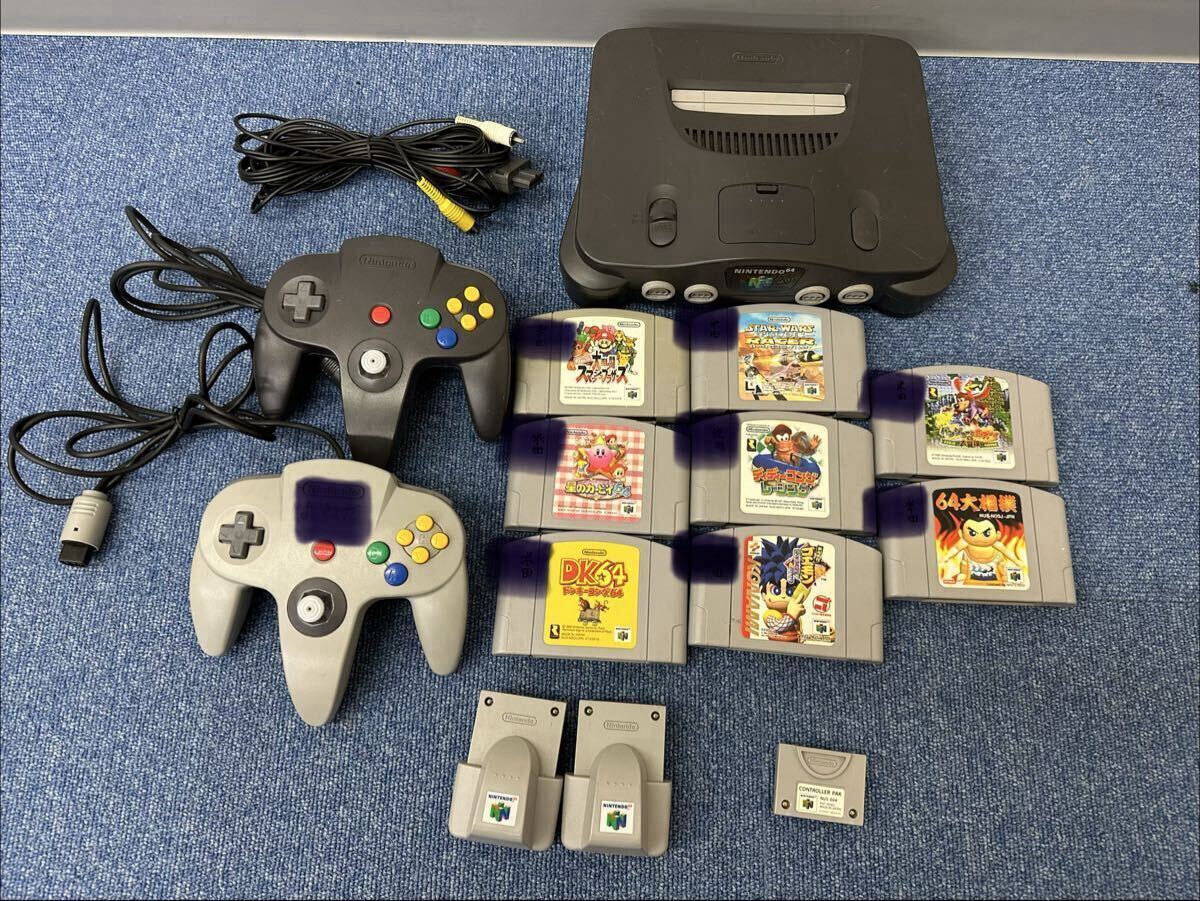 【Z3331-g】ゲーム機 任天堂 ニンテンドー64 NUS-001 コントローラー カセット スマブラ　ゴエモン　ネオ桃山幕府　その他　動作未確認