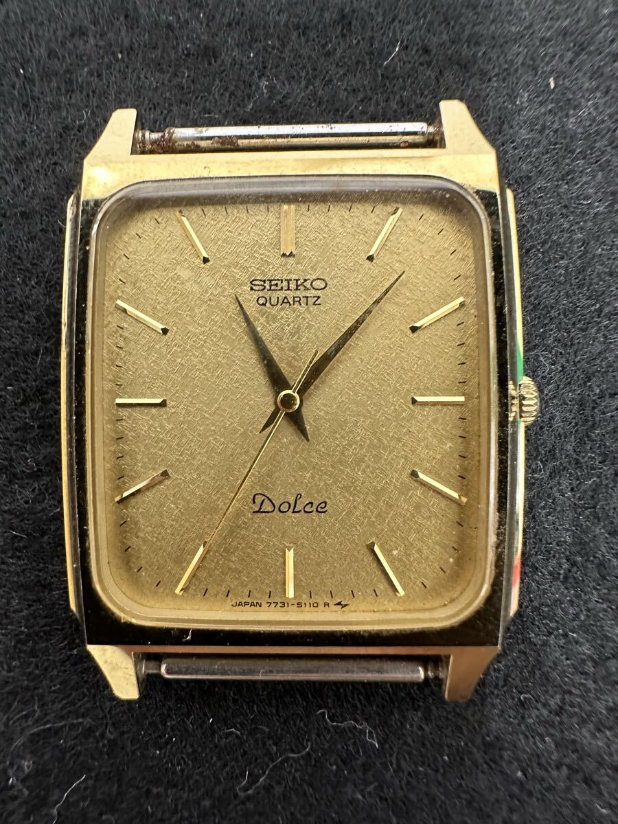【AU3362-i】 腕時計 SEIKO Dolce 7731-5110 稼動品 セイコー ドルチェ ゴールド文字盤 クォーツ　ベルト無し
