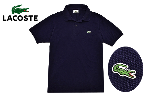 E-0884★送料無料★LACOSTE ラコステ★正規品 日本製 ネイビー紺色 鹿の子 ワニロゴ刺繍 半袖 ポロシャツ ３