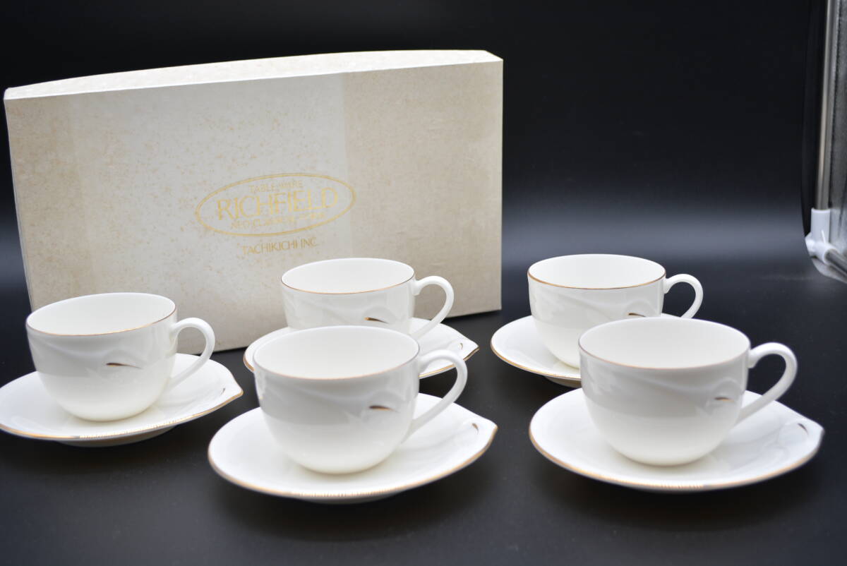 【美品】たち吉 TABLE WARE RICHFIELD/リッチフィールド カップ&ソーサー 5客セット キッチン用品 ティーカップ コーヒーカップ 洋食器 