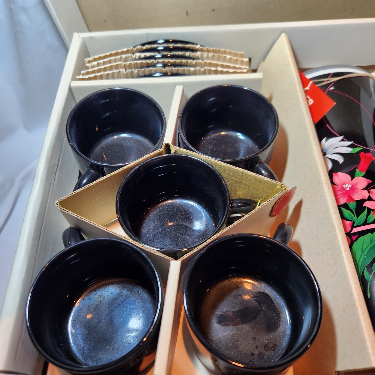 128 Karen Peacock 花柄 ティーセット ティーポット カップ＆ソーサー5客セット 陶器 洋食器 元箱付 