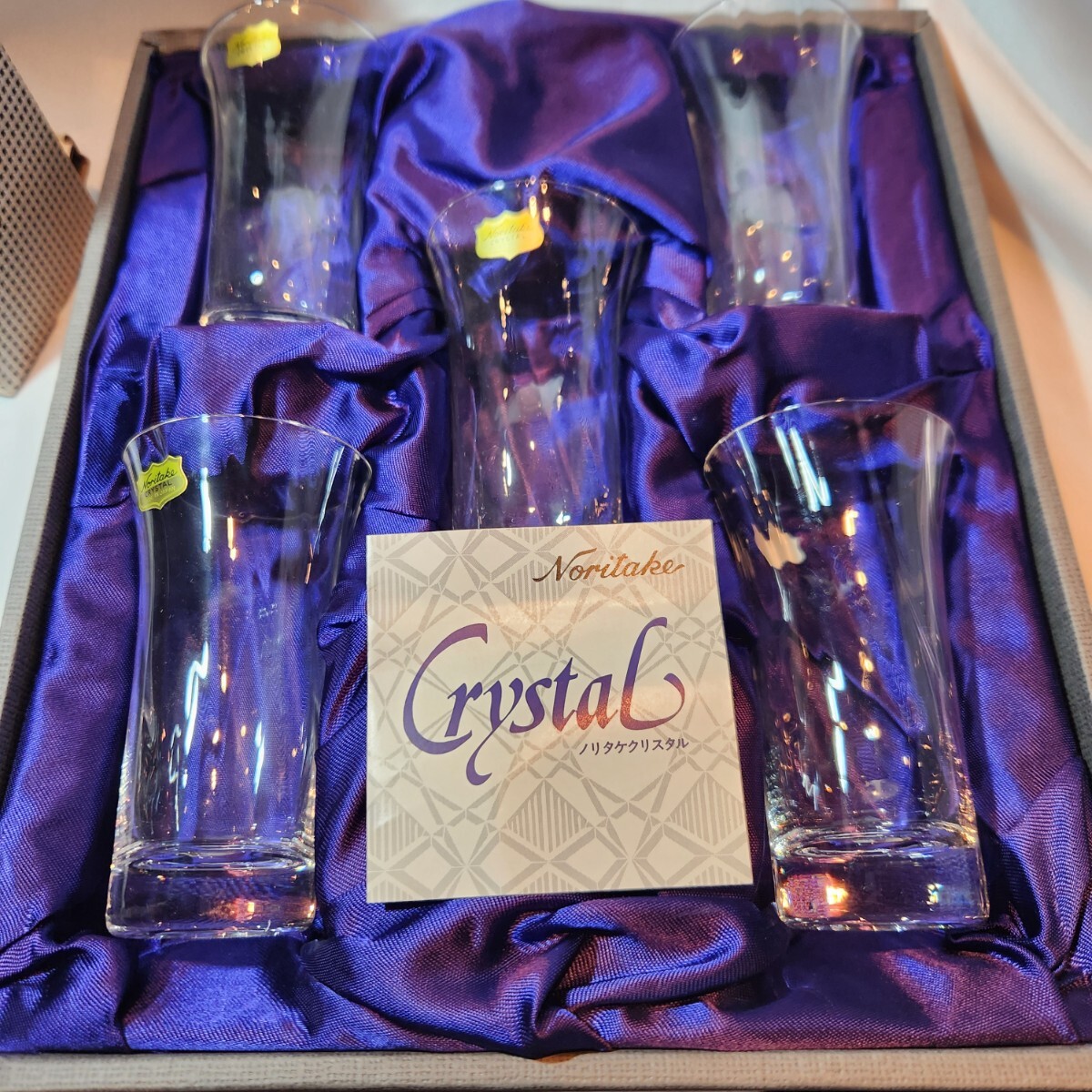 132 Noritake Crystal ノリタケクリスタル 一口グラス タンブラー 5客セット 流線型 クリスタルガラス 昭和レトロ 元箱付