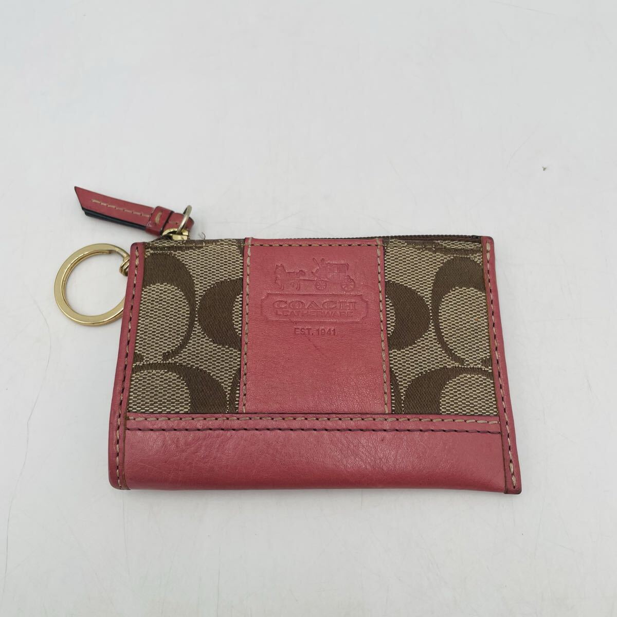 COACH コーチ シグネチャー コインケース キーリング付き ピンク 小銭入れ キャンバス