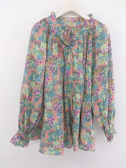 ◇ rosy monster ロージーモンスター 花柄 長袖 シャツ ブラウス サイズF グリーン ピンク ブルー レディース P