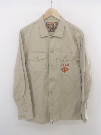 ◇ ◎ A BATHING APE アベイシングエイプ 長袖 シャツ サイズM ベージュ系 メンズ E