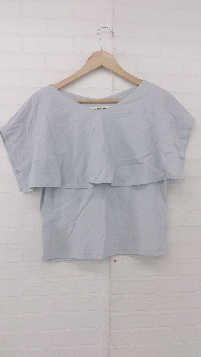 ◇ Ray BEAMS レイ ビームス ビックカラー ノースリーブ フリル カットソー ライトブルー レディース P