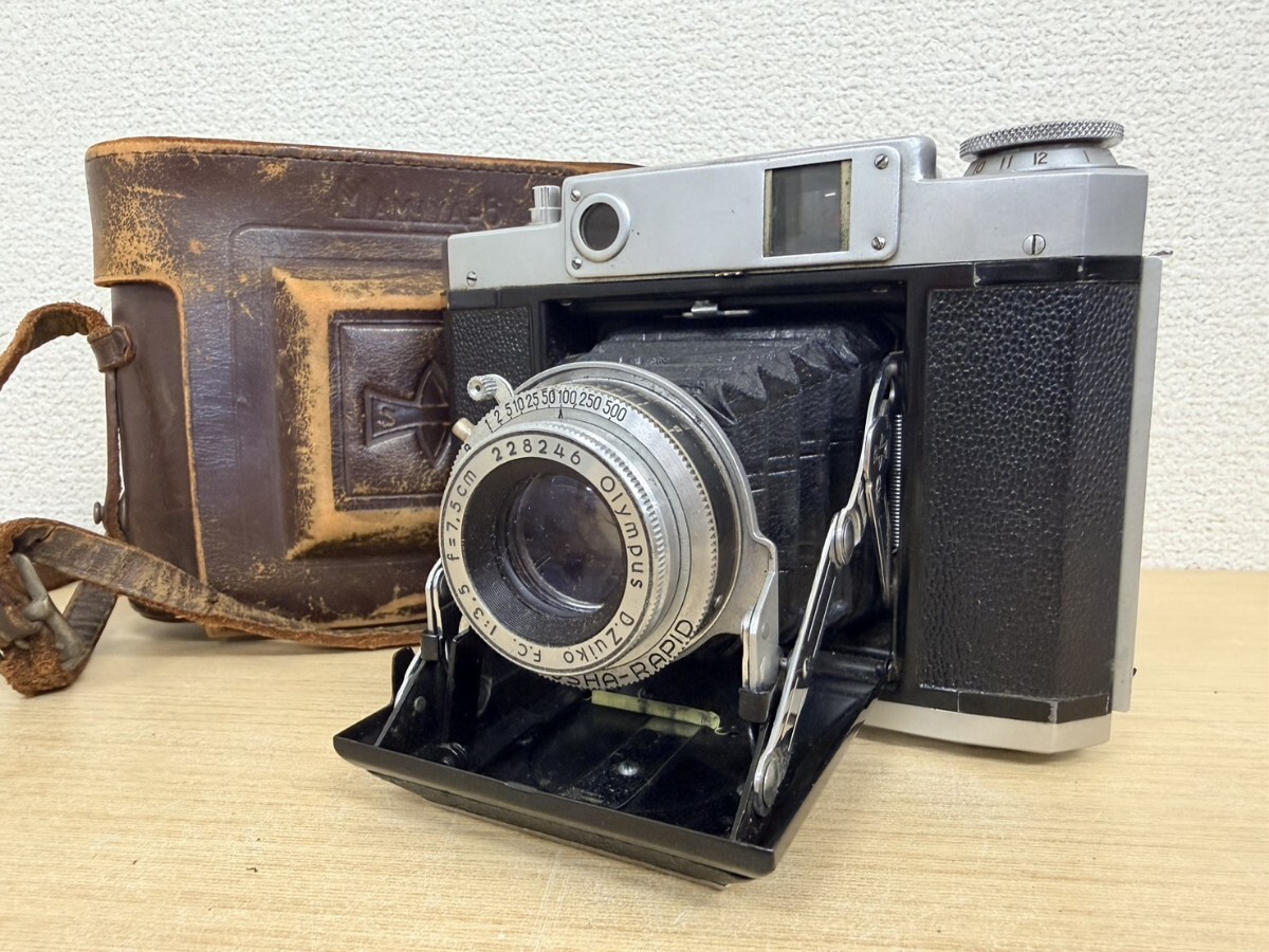 稲yA4714 Mamiya-6 マミヤシックス 中判スプリングカメラ シャッター確認済み D.Zuiko FC 7.5cm F3.5 蛇腹カメラ レザーケース付き