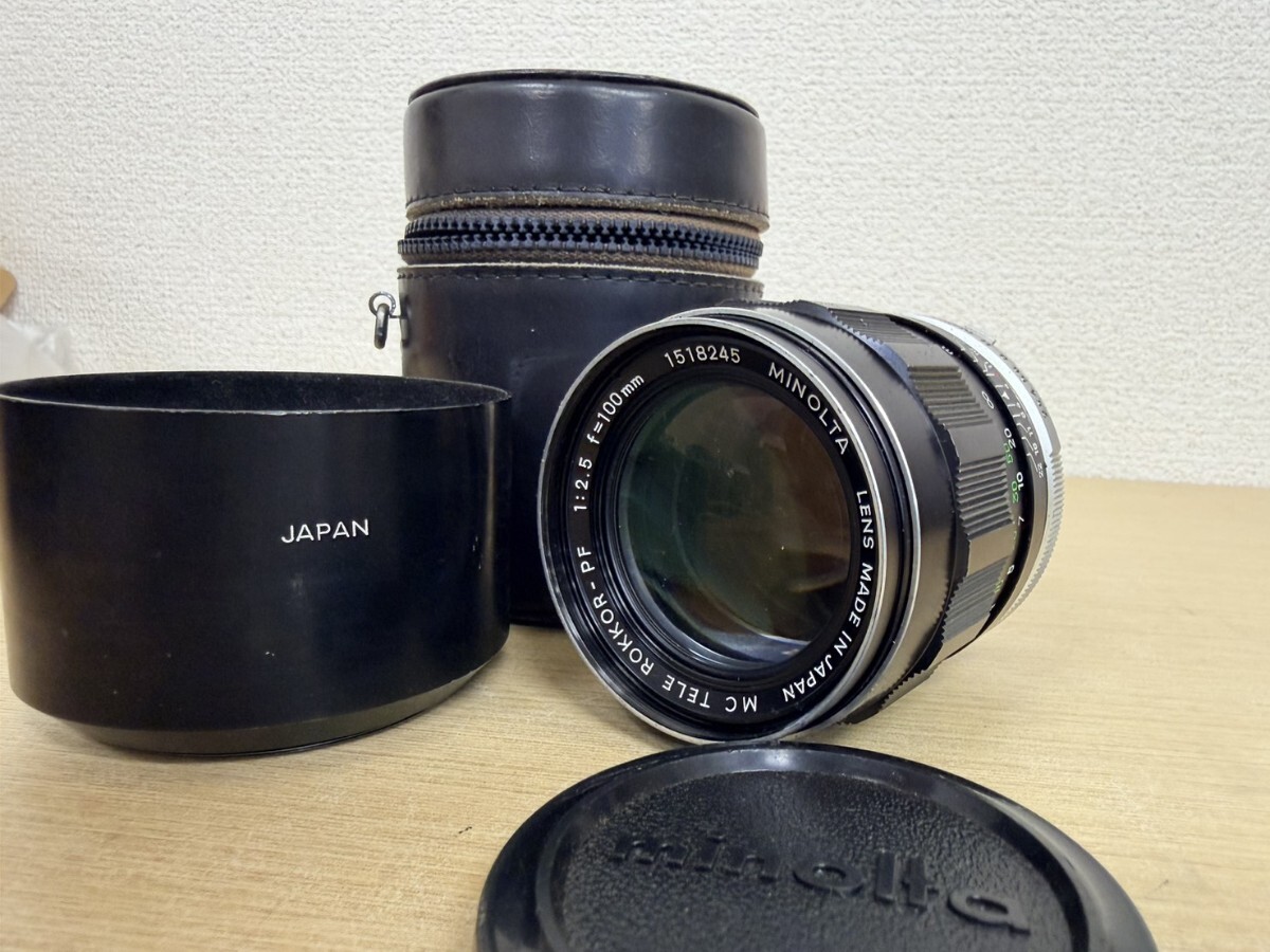 権yA4719 Minolta MC TELE ROKKOR-PF 100mm F2.5 動作未確認 カビくもり無し 単焦点オールドレンズ フード ケース付き ミノルタ