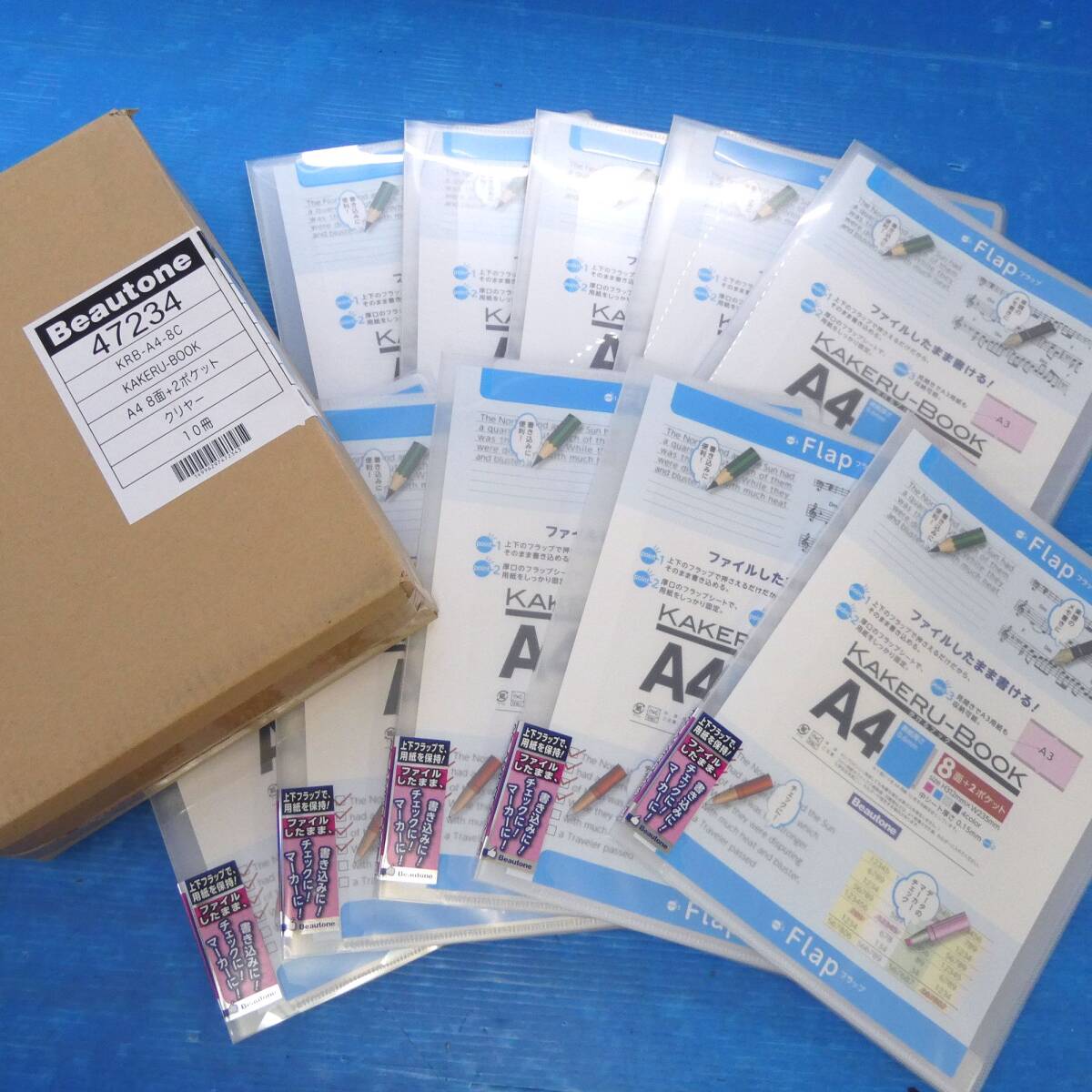 ○A　佐⑦2-①-　かけるブック ファイルしたまま書ける A4 8面 2ポケット 半クリアカラー 10冊入り Beautone