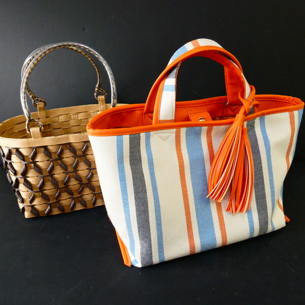 ●●佐前⑦95 夏物 ハンドバッグ ハンドメイド 編みかご キャンバス トートバッグ まとめ売り　美品 