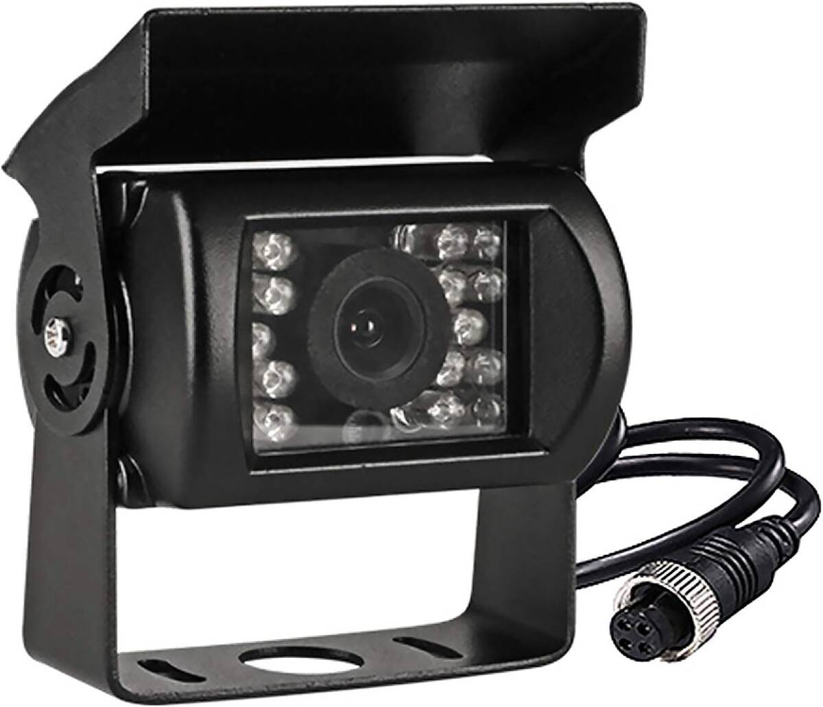 バックカメラ 12V/24V バックモニター用車載カメラ 広角120度 18赤外LED搭載 角度調整可 角型 トラック、バス、重機等対応 鏡像 四ピン端子