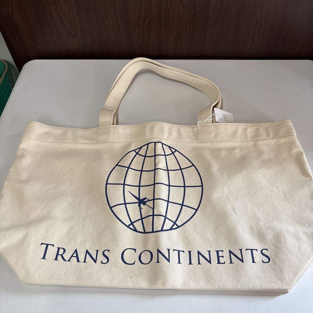◎TRANS CONTINENTS◎トートバッグ◎キャンパストート◎8号帆布◎オフホワイト&ネイビー◎未使用◎美品◎中古品◎引取可能◎札幌◎北海道◎
