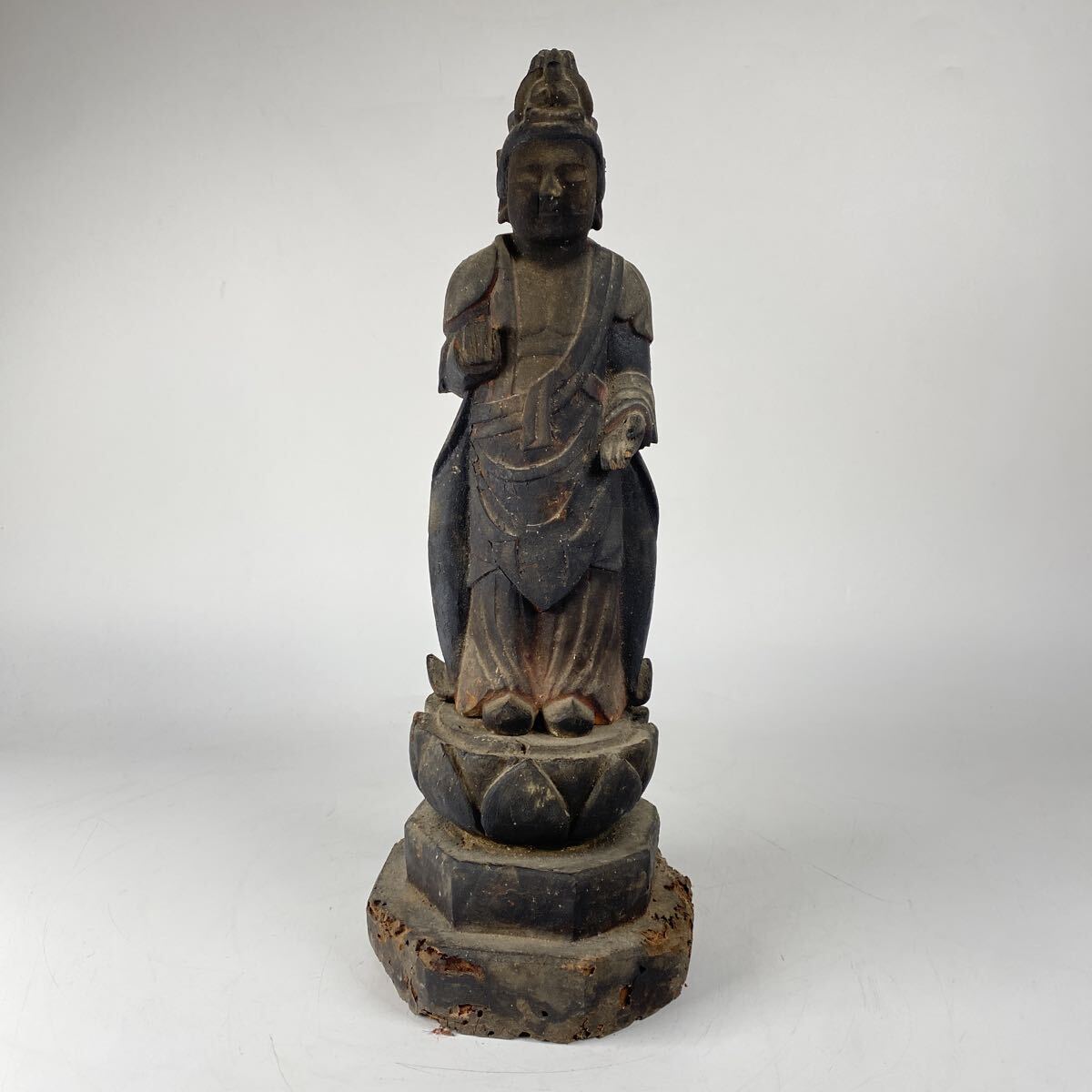仏教美術 仏像 木彫 置物 時代物 仏教 木製 観音菩薩立像 彫刻 古美術品 骨董品 寺院 仏閣 時代 民衆仏 佛像 細密彫刻 置物 オブジェ【75】