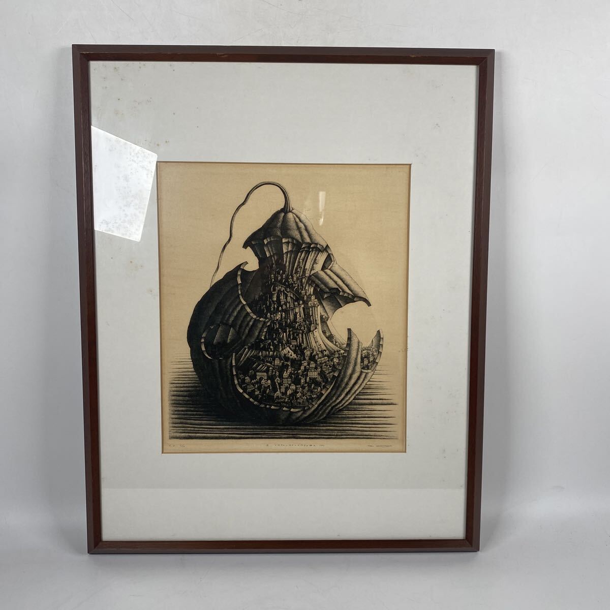 真作保証　銅版画　エッチング　川原田徹　絵画　絵　作家　画家　骨董品　古美術品　版画　縦69.8cm 横56cm【79④】