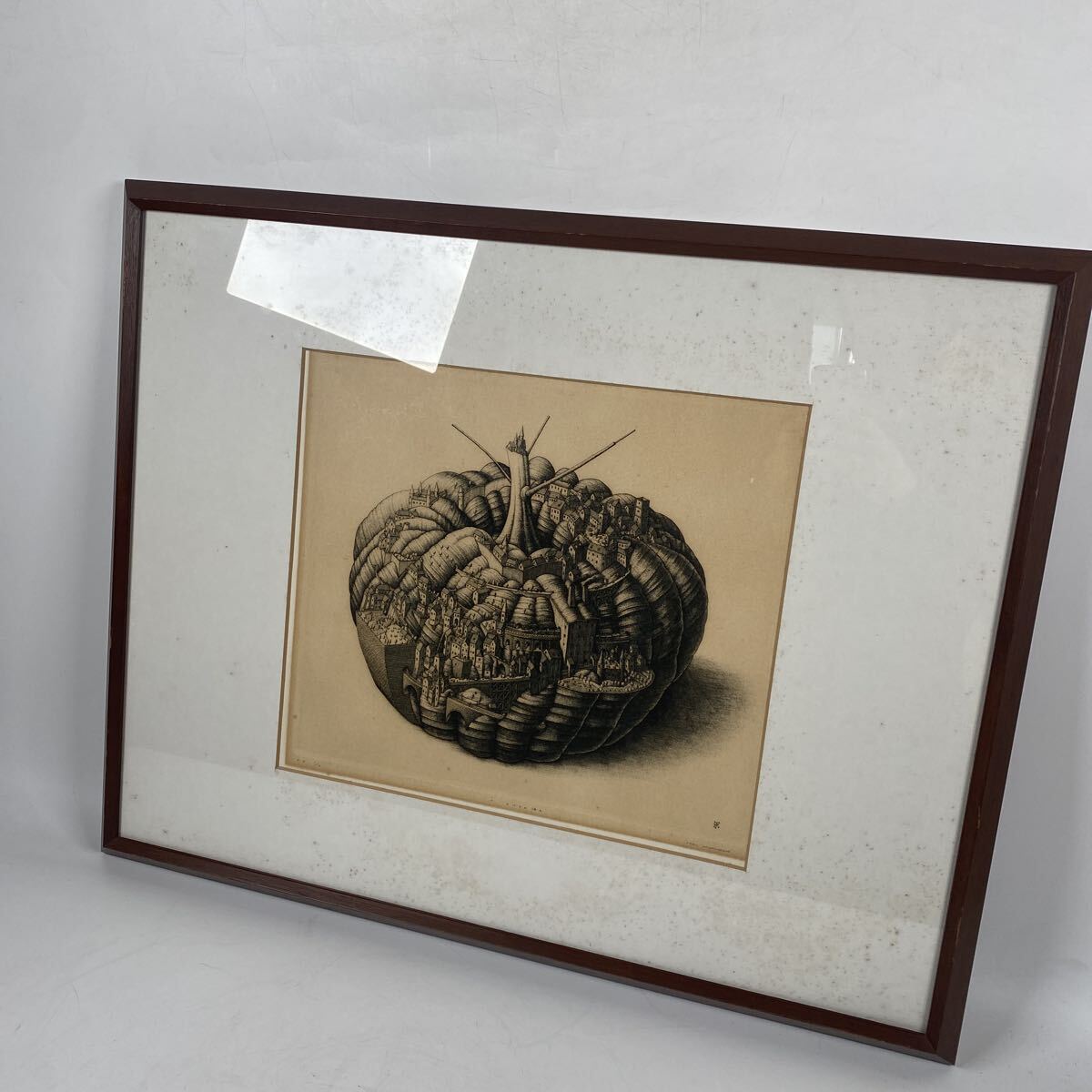 真作保証　銅版画　エッチング　川原田徹　絵画　絵　作家　画家　骨董品　古美術品　版画　横69.8cm 縦56cm【79⑤】