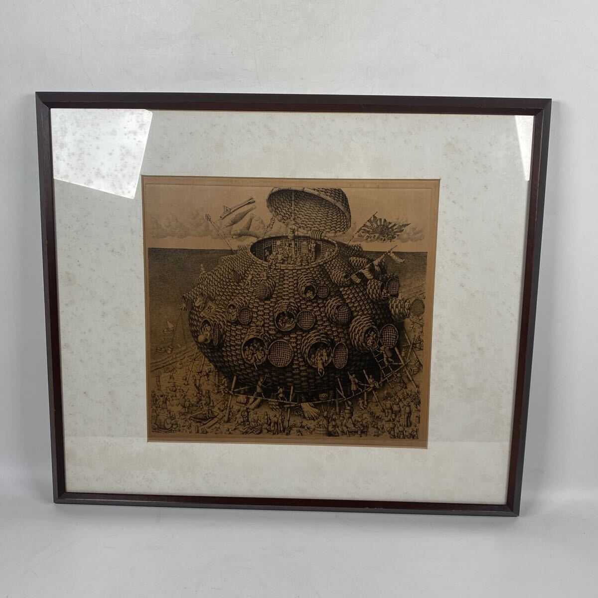 真作保証　銅版画　エッチング　川原田徹　絵画　絵　作家　画家　骨董品　古美術品　版画　横69.8cm 縦56cm【79⑥】