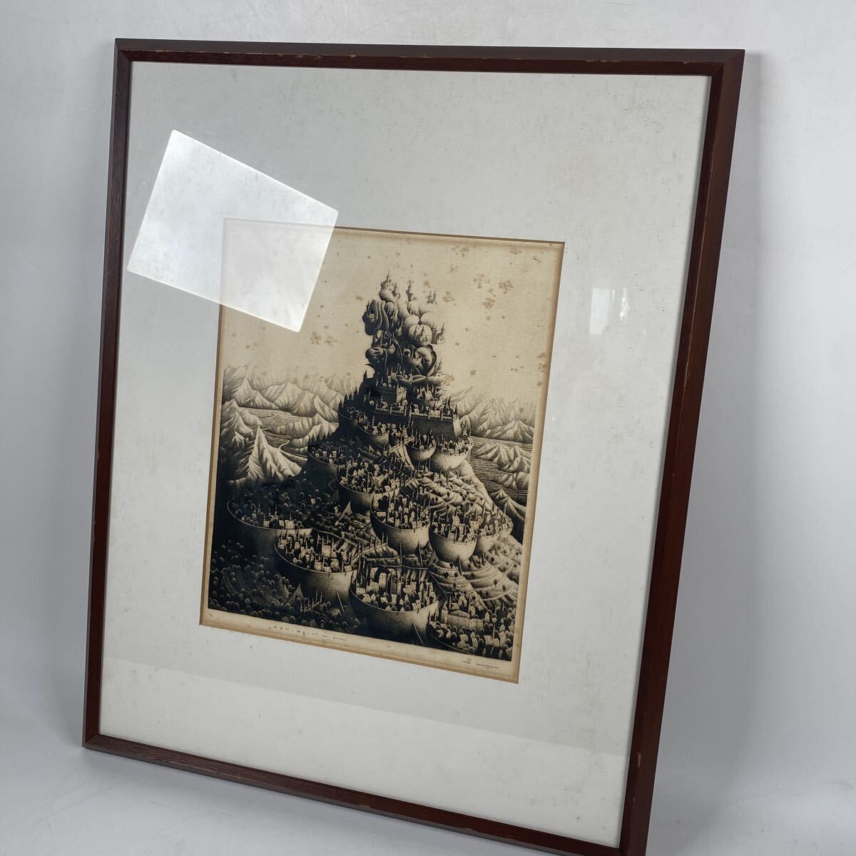 真作保証　銅版画　エッチング　川原田徹　絵画　絵　作家　画家　骨董品　古美術品　版画　縦69.8cm 横56cm【79⑦】
