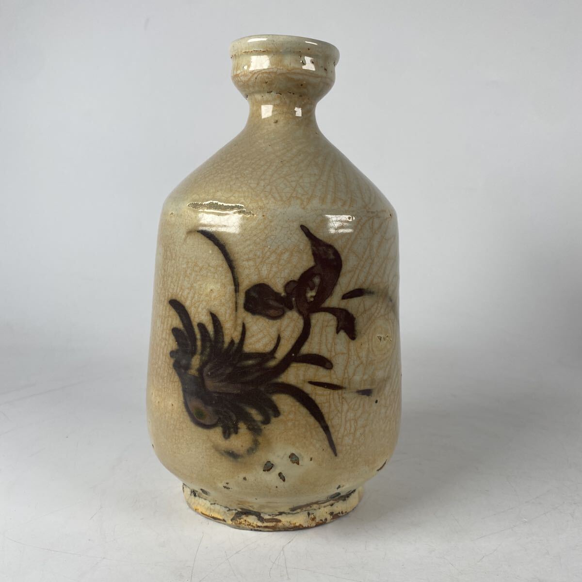 李朝　鉄絵　花瓶　徳利　酒器　茶器　茶道具　朝鮮古美術　時代　唐物　骨董品　古美術品　古陶磁　中国古玩　高さ20.3cm 横12cm【713】