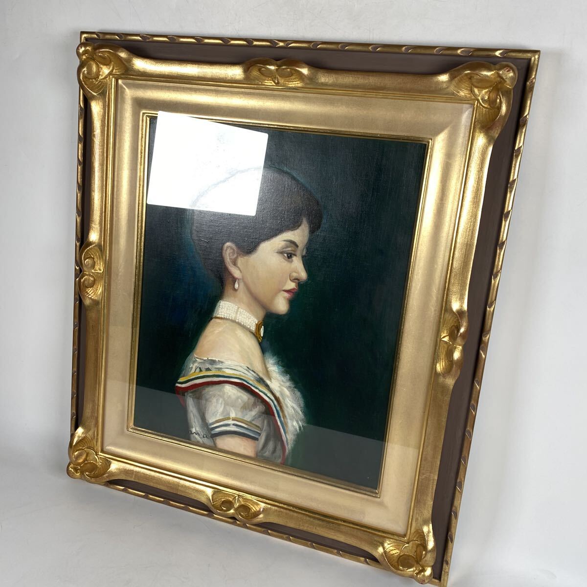 【模写】婦人像　中山忠彦　油彩　油絵　人物画　美人画　豪華額装　額縁　共シール　作家　画家　絵画　絵　骨董品　古美術品【715】