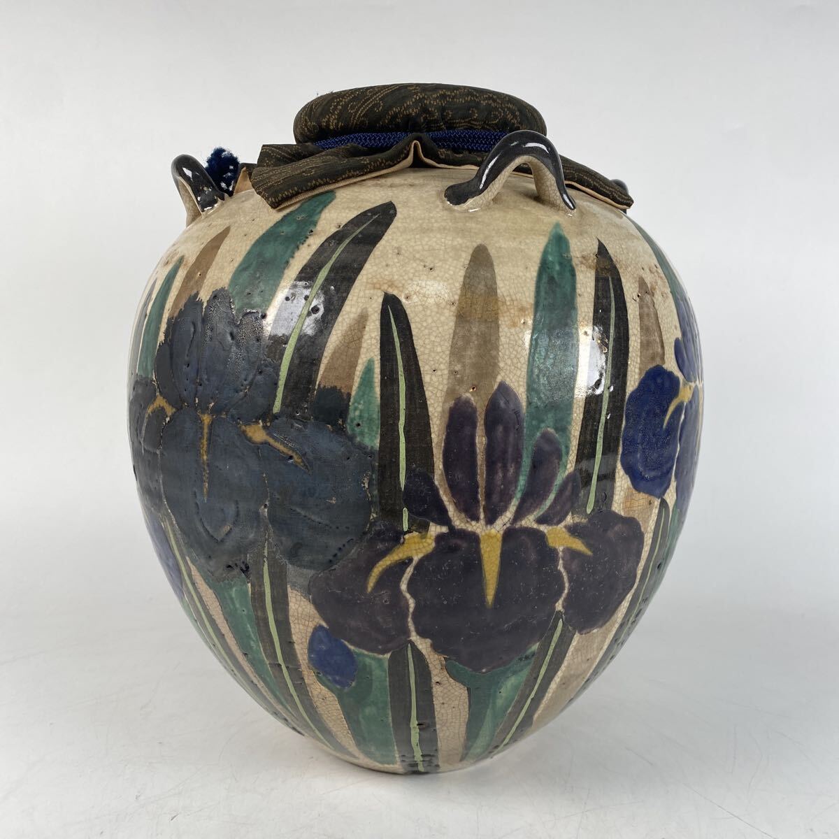 京焼の名工　尾形乾山　色絵　四耳　飾壺　壷　花瓶　花器　花入　作家　在銘　骨董品　古美術品　高さ29cm 横26cm【730】