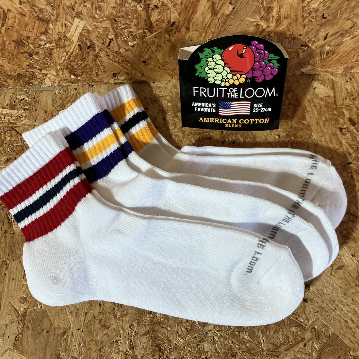 FRUIT OF THE LOOM 靴下 ソックス 25～27cm 3足組 3P フルーツ オブ ザ ルーム ライン ①