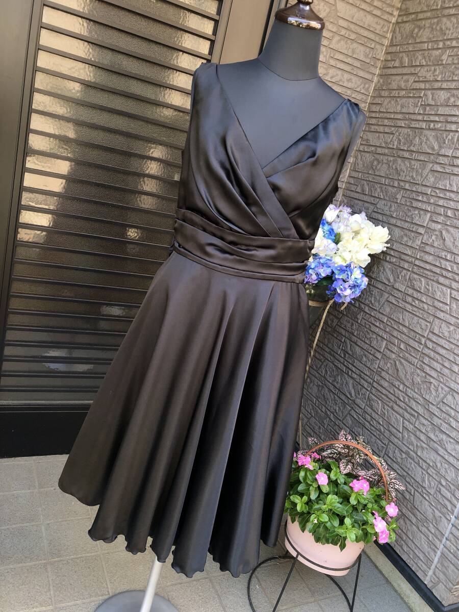 KETTY　スリップドレス　サテン地　ワンピース　ブラック　ノースリーブ　美品　L　送料230円　サテン　フォーマル　
