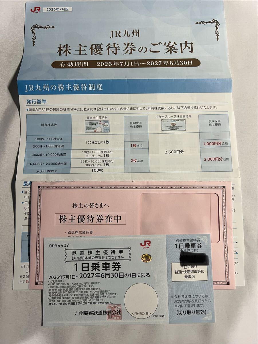JR九州株主優待券（一日乗車券）(2027年６月30日まで有効)