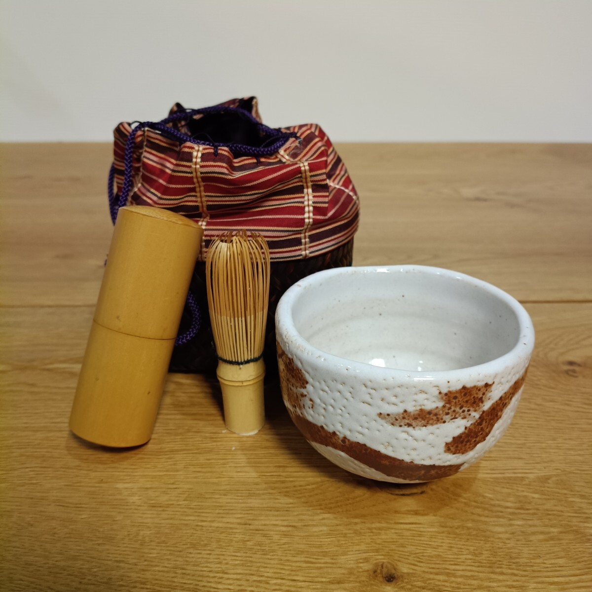 KI-7① 茶道具 抹茶茶碗 茶筅 茶筅筒 巾着付 茶筌 茶器セット 茶道 現状品 和食器 茶筅筒