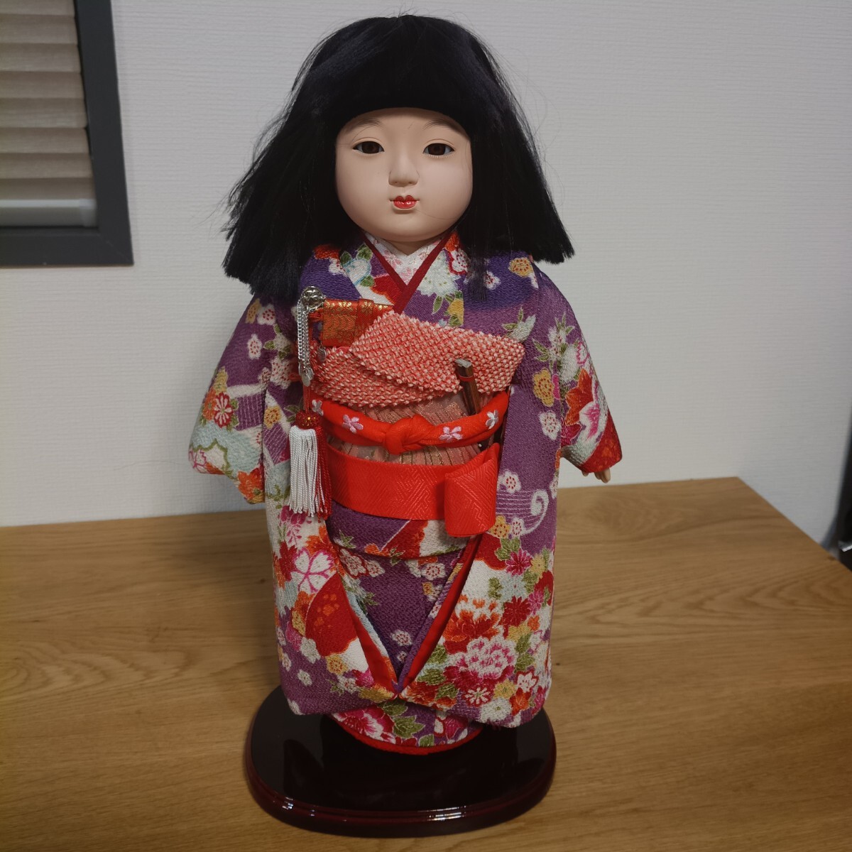 KI-7③ 久月 市松人形 日本人形 着物人形 高さ約42cm 台座付 日本人形9726 和人形 現状品 日本人形