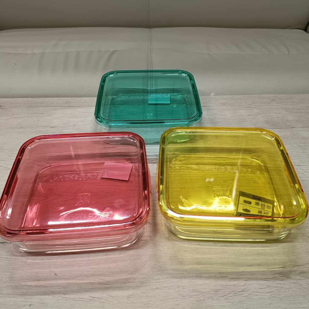 7-11 iwaki PACK&RANGE パック&レンジ 耐熱ガラス保存容器 3個セット ピンク イエロー グリーン 電子レンジ オーブン対応 美品